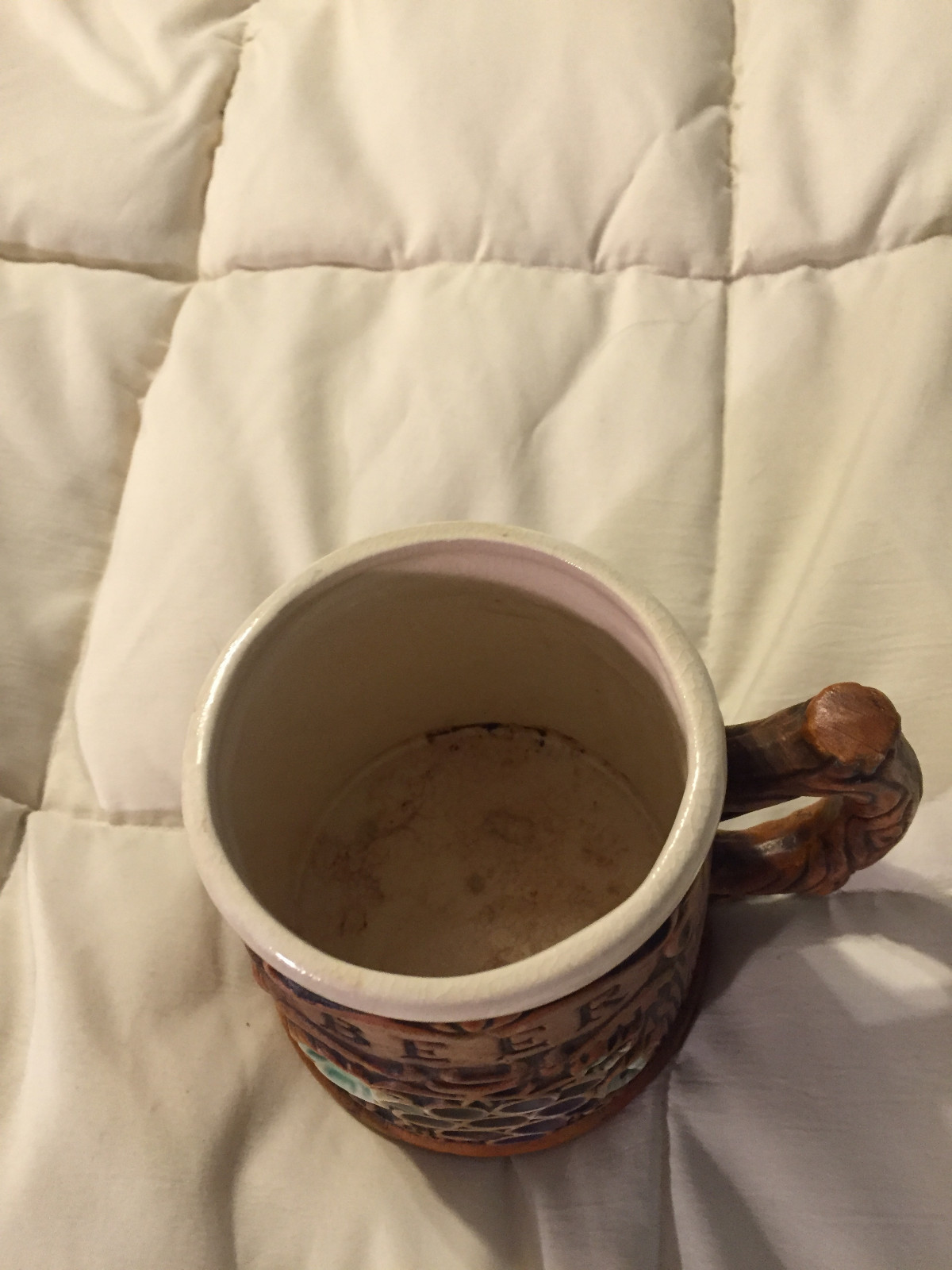 VINTAGE JAPAN WOOD LOOK GRAPE ACCENT BEER HANDLED STEIN CUP MUG