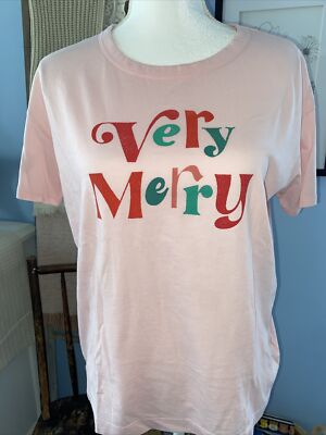 Women's Old Navy Christmas Tee T-Shirt Easy Tee Crew Short Very Merry Small S
