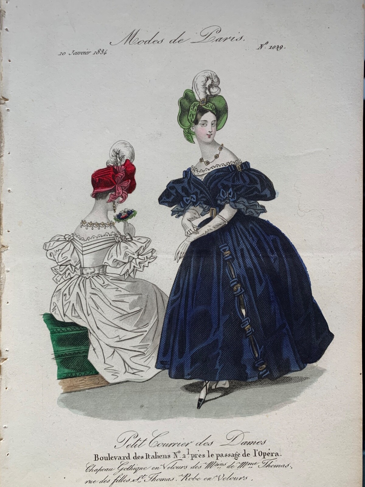 Early French Antique 1834 Hand coloured engraving - La Mode