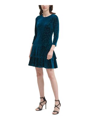 Женское платье DKNY с многоуровневым подолом и рукавом 3/4 с круглым вырезом горловины, короткое вечернее платье-клеш