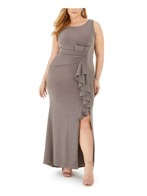 Женское вечернее платье-футляр макси без рукавов с круглым вырезом и оборками от BETSY & ADAM