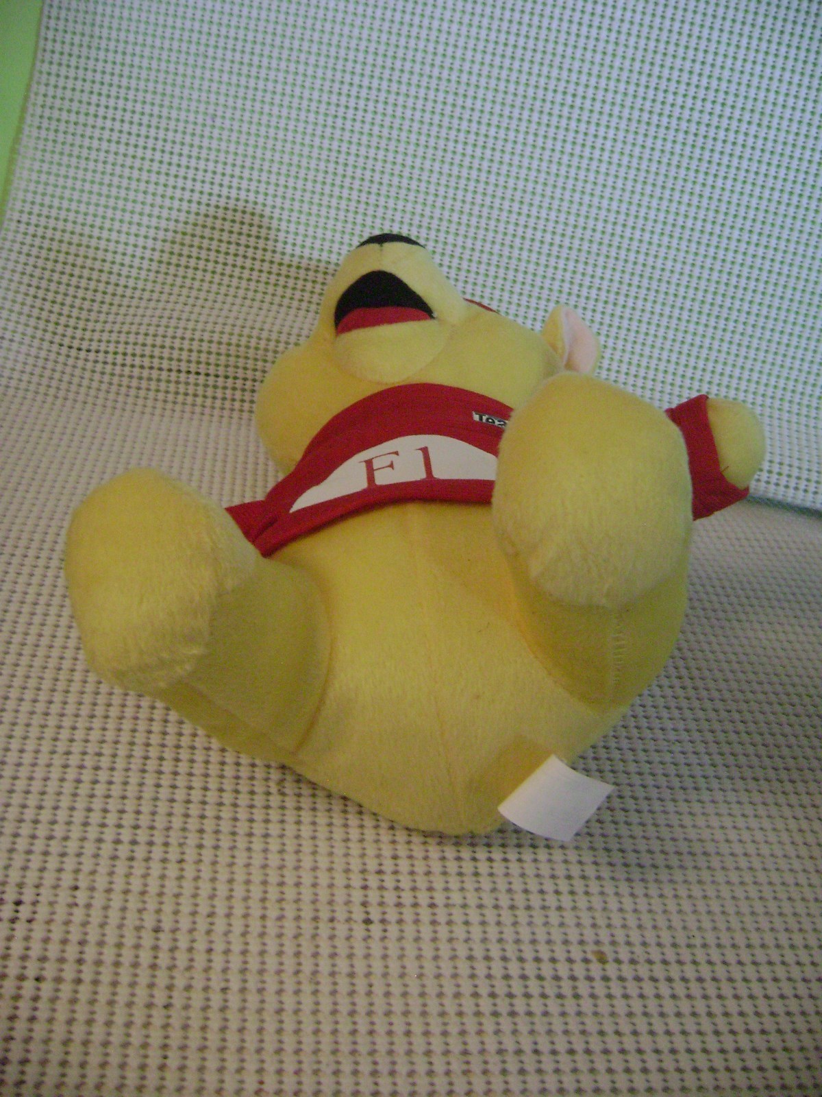 yellow BEAR PLUSH toy F1 SUPERCAR stuffed animal TEAM WINNER racing vtg teddy