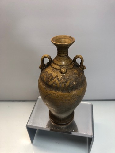 Rare OLD ANTIQUE CHINESE Yellow GLAZED EARTHENWARE POTTERY HAN HU VASE CHINA