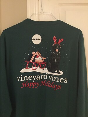 Vineyard Vines Men's Holiday Dog Sled Pocket Green L/S T-Shirt Medium NWT
