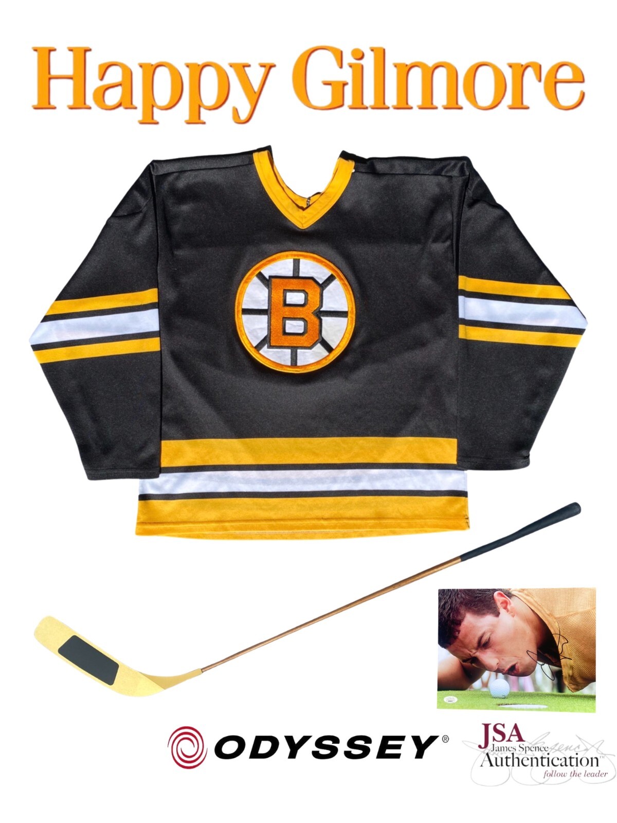 ADAM SANDLER SIGNED HAPPY GILMORE PACKAGE JSA NEW ODYSSEY PUTTER BRUINS JERSEY