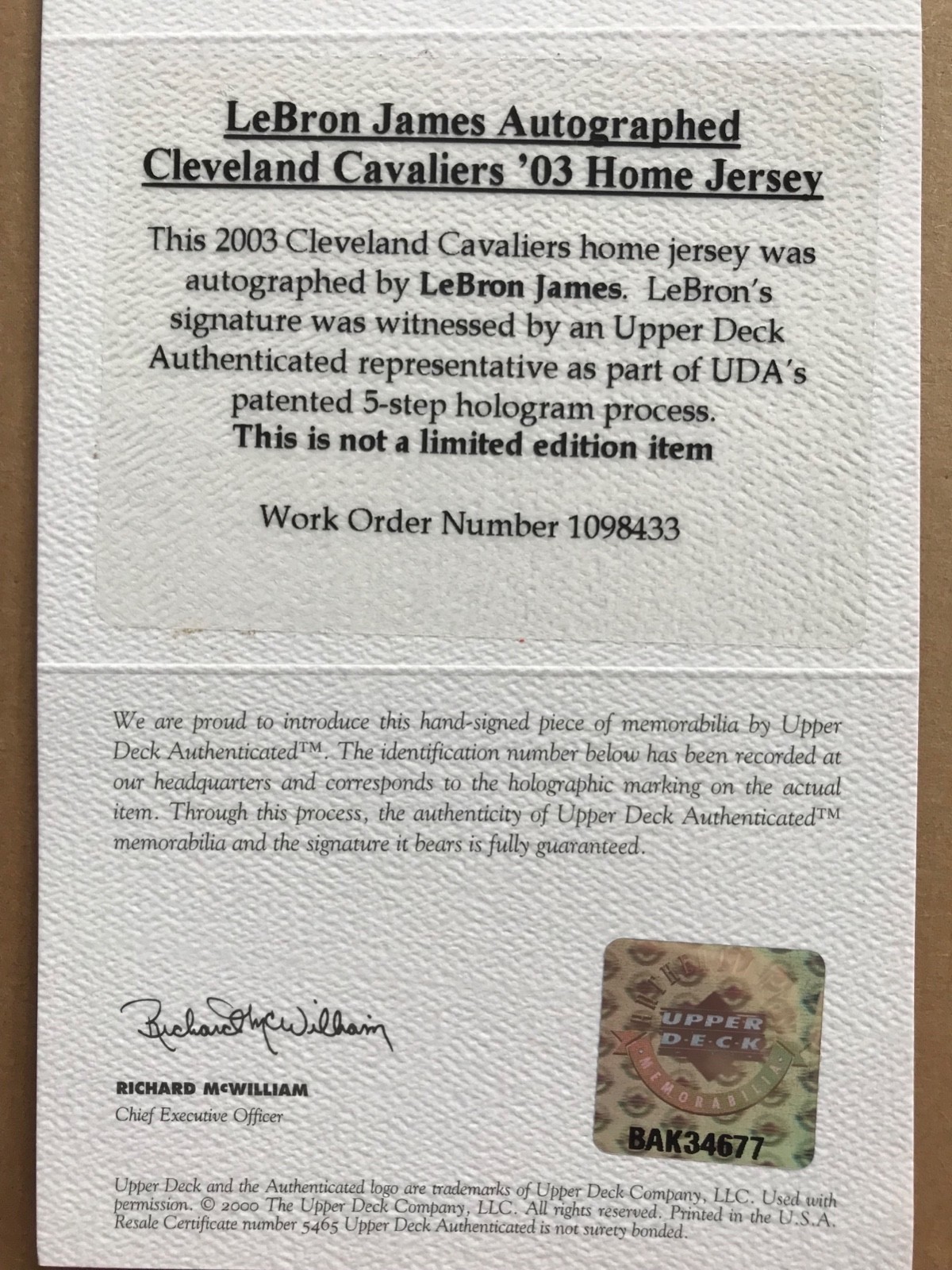 Lebron James Autographed Cavaliers 2003 Home Jersey (Rookie Year) - UDA COA