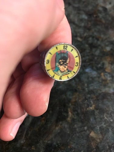 Vintage 1960s Batman Robin Clock Watch Flicker Ring + Charter Member Society Pin