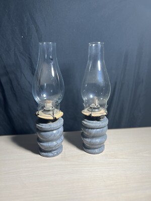 (2) Kaadan Ltd Hurricane Oil Lamps, Mable Base, Blue/Gray NEW!!!!