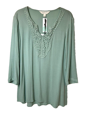 Magnolia Grace STITCH FIX JANETTE Crochet Detail Textured Tunic Top Size M -NWT