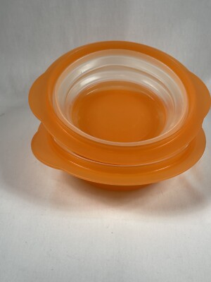 Set Of 2 Tupperware Flat Out Orange Collapsible Bowls 4 Cups #5453A