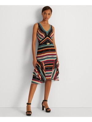 

LAUREN RALPH LAUREN Женское черное платье без рукавов на подкладке с расклешенным силуэтом, Черный