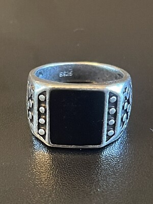 Black Obsidian S925 Antique Silver Woman Vintage Ring Size 6.5