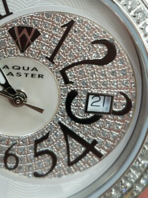 Pre-owned Aqua Master Men's W127 1.7ct Round 2 Row Diamond Bezel Leather Quartz Watch In Silver
