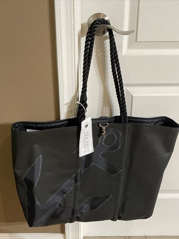 Sea Bags Black-on-Black Anchor Tote Large Recycled Sails $250