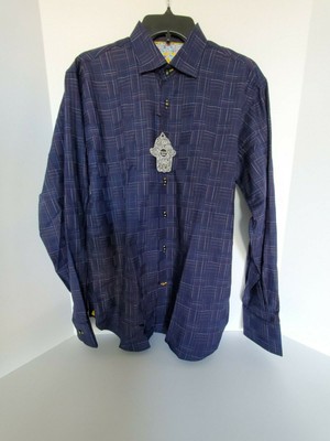 VISCONTI BLACK DRESS SHIRT MEN'S BLUE STRIPED BUTTON DOWN SIZE MEDIUM NWT