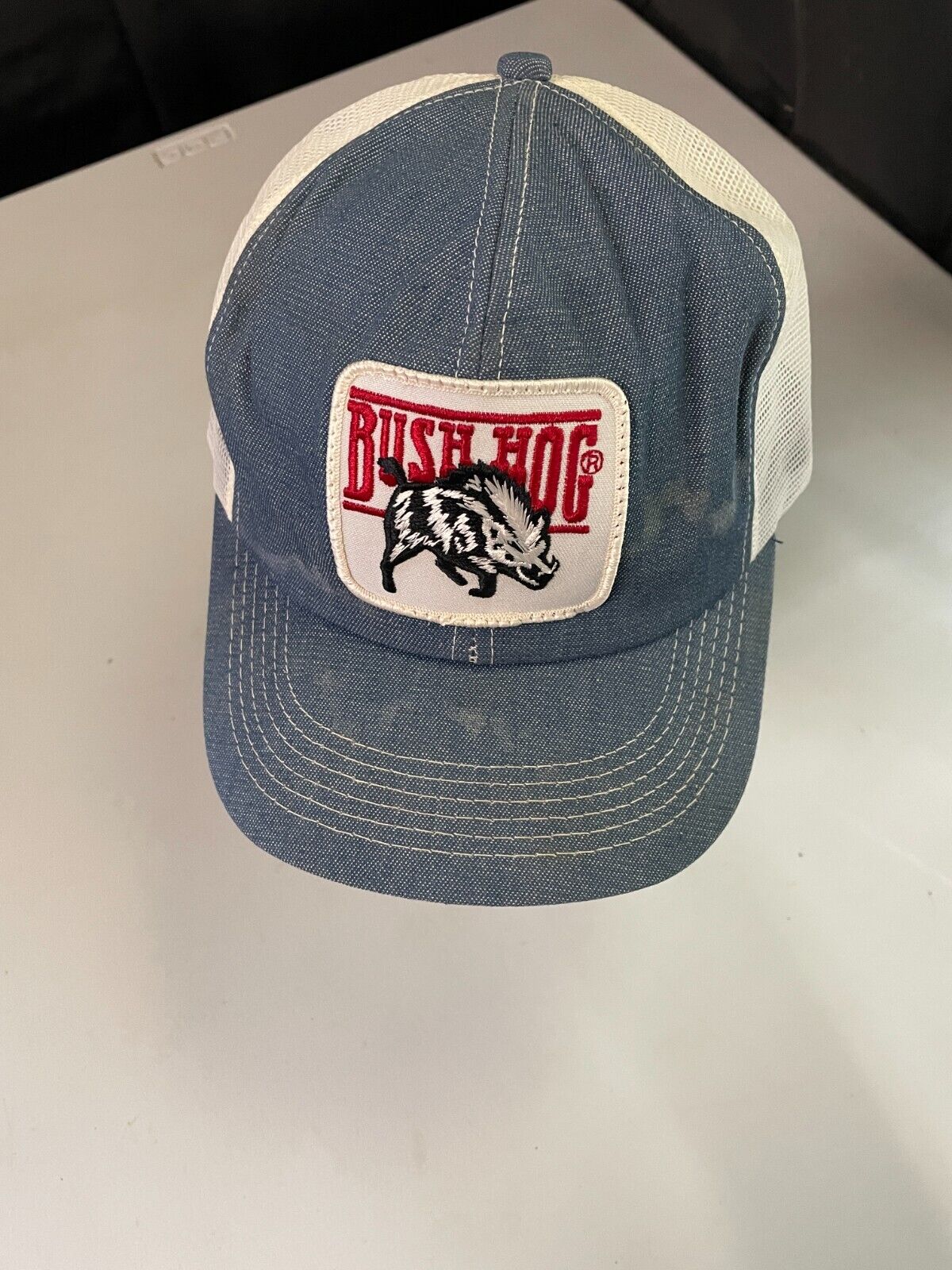 VTG K-PRODUCTS Bush Hog Denim Trucker Mesh Snapback Hat Cap VTG K-PRODUCTS Bush Hog Denim Trucker Mesh Snapback Hat Cap