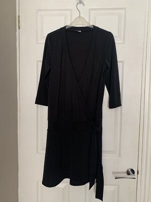 Oasis Black Wrap Tie Drop Waist Dress Size 12 BNWOT