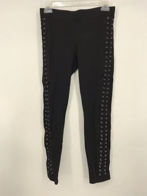 Ashley Classics Size Small S Black Leggings Womens Lace Up Sides Skinny EUC
