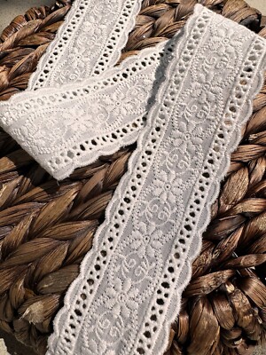 Cotton Lace trim 2 inches wide for Bridal, Natural VintagRibbon For Bows
