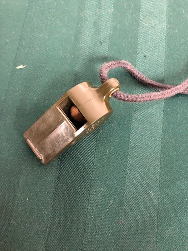 Vintage 1977 US Military JGB Olive Green Army Hard Plastic Whistle With Cord