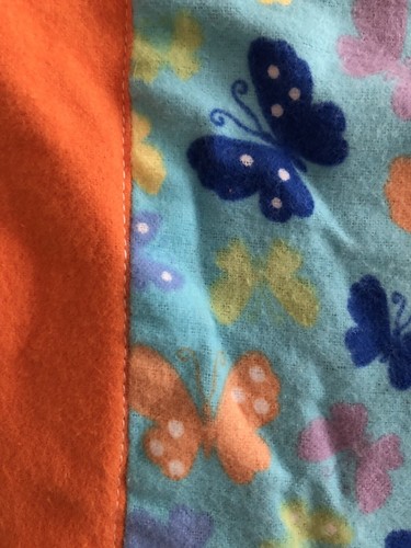 Handmade Flannel Baby Blanket Butterfly Design Self Binding 35" Square