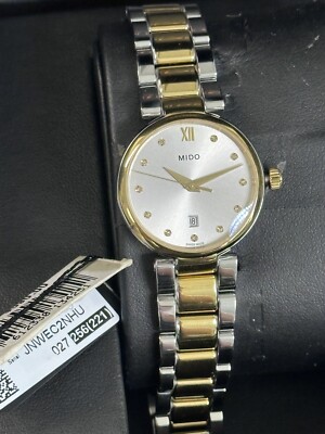 New MIDO Baroncelli Date 2-tone M022.210.22 Ladies Diamond Dial Watch Quartz 29