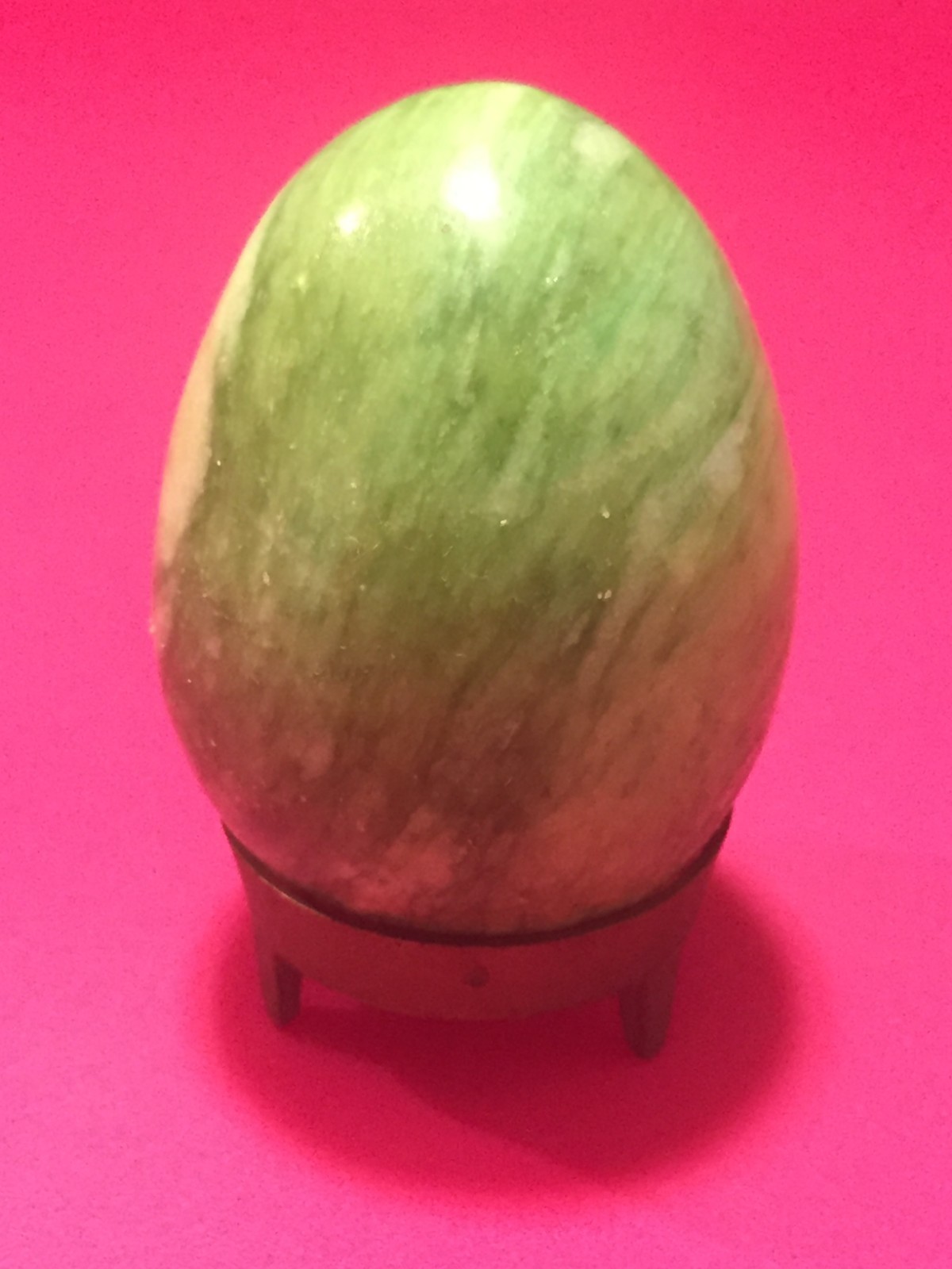 Vintage Green Marble Egg With Brass Stand