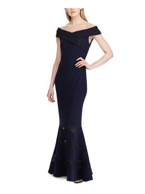 

RALPH LAUREN Женское темно-синее кружевное макси-платье с открытыми плечами, Navy