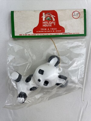 Kitsch Christmas Tree Panda Ornament Star Band MIP Vtg Soft Plastic Hong Kong 