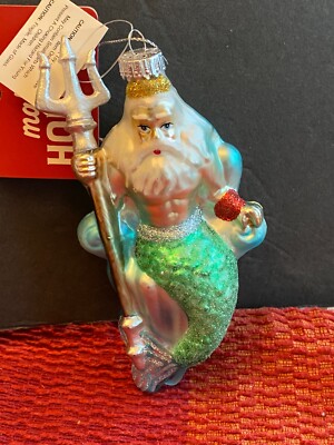King Neptune Glass Christmas Ornament 2018 JoAnn Stores NWT Painted & Glitter