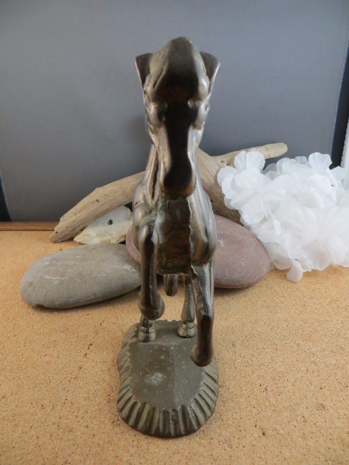 Vintage Bronze? Brass? Mixed Metal Rearing on base Horse Figurine 7