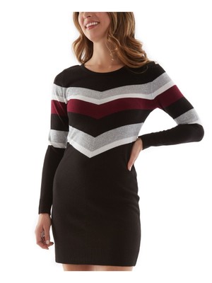 

BCX DRESS Женское короткое платье-свитер в рубчик с длинными рукавами и круглым вырезом, Черный