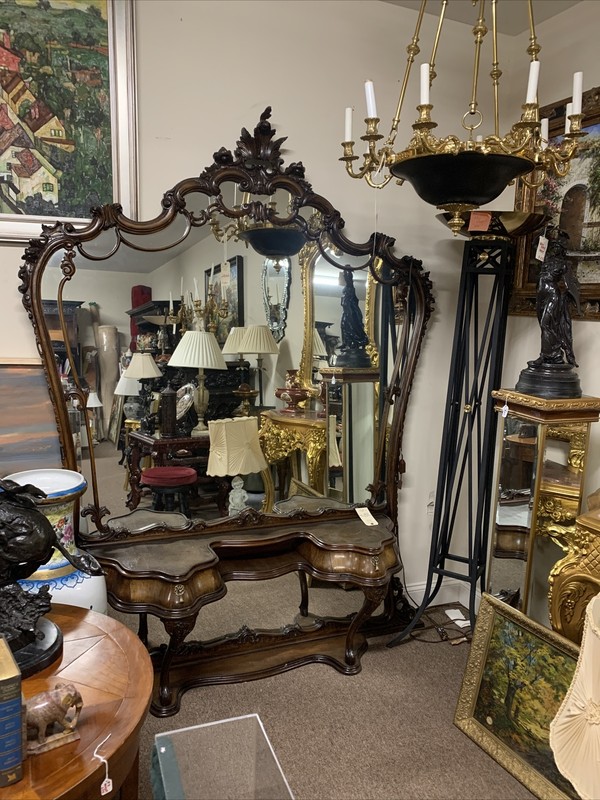 GORGEOUS RARE Antique Carved  Walnut WOOD Mirror Large Ornate