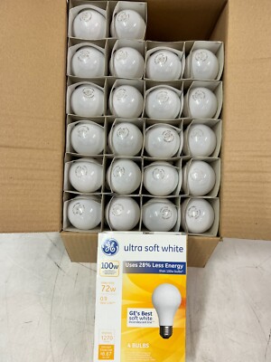 CASE OF 48 GE 100W Ultra Soft White 1270 Lm A19 Light  Bulbs 94404