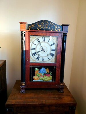 Antique c.1840 RILEY WHITING Wood Works Pillar Mantle Clock 28'' Tall