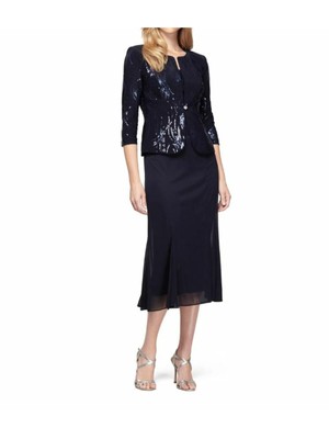 

ALEX EVENINGS Женское вечернее болеро темно-синего цвета с пайетками Petites, Navy, 296267