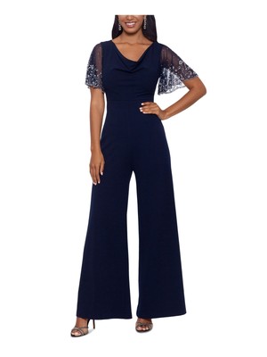 

Женский темно-синий комбинезон BETSY - ADAM с рукавами-крылышками и воротником-хомутом для вечеринок с широкими штанинами, Navy
