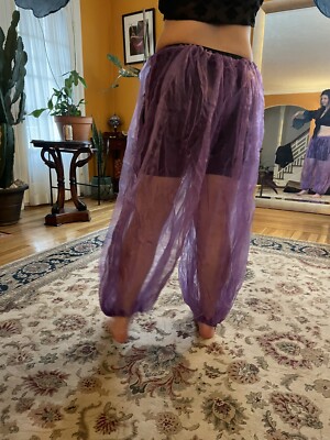 Purple Sheer Hareem Dance Pants with Slit