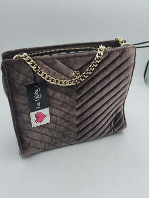 La Diva Purple/Brown chevron quilted bag/purse