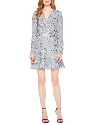 

PARKER Женское голубое мини-платье с животным принтом и длинными рукавами и V-образным вырезом Размер, Light blue