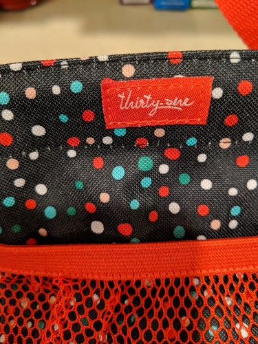 Thirty One Mini Tote Caddy Black with Polka Dots Christmas Colors Used Once