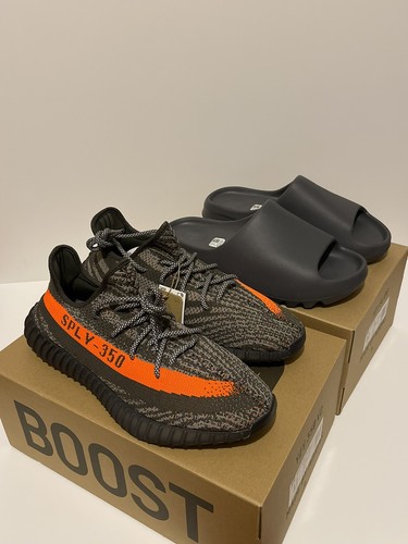 Pre-owned Adidas Originals Adidas Yeezy Boost 350 Carbon Beluga Size 13 & Yeezy Slide Slate Grey Size 13 M In Gray