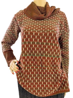 Ioana Small Pull-over Turtleneck Sweater Fall Colors Green Orange Brown USA