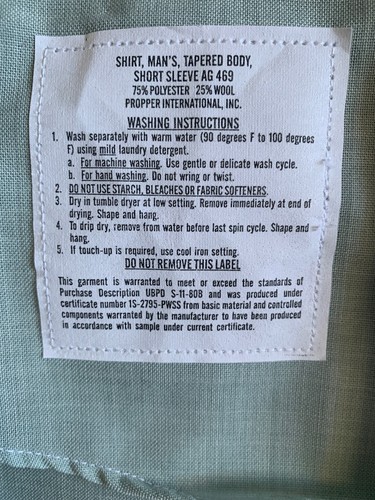 Propper Men's Army, 16 1/2,Short Sleeve Light Green Dress Shirt, NWT.