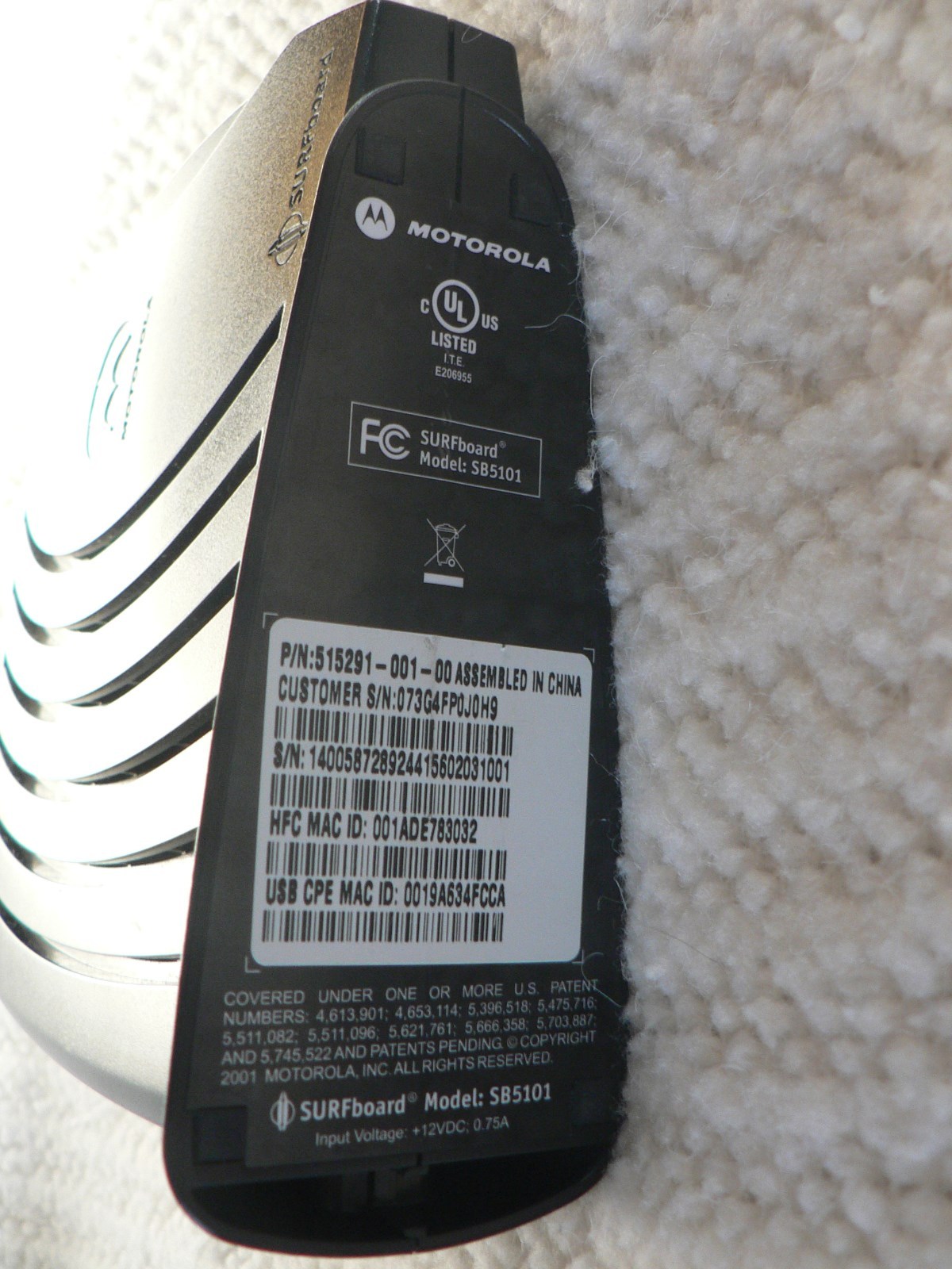 Motorola SB5101 SURFboard cable modem SB 5101U & Power Supplly Works Fine