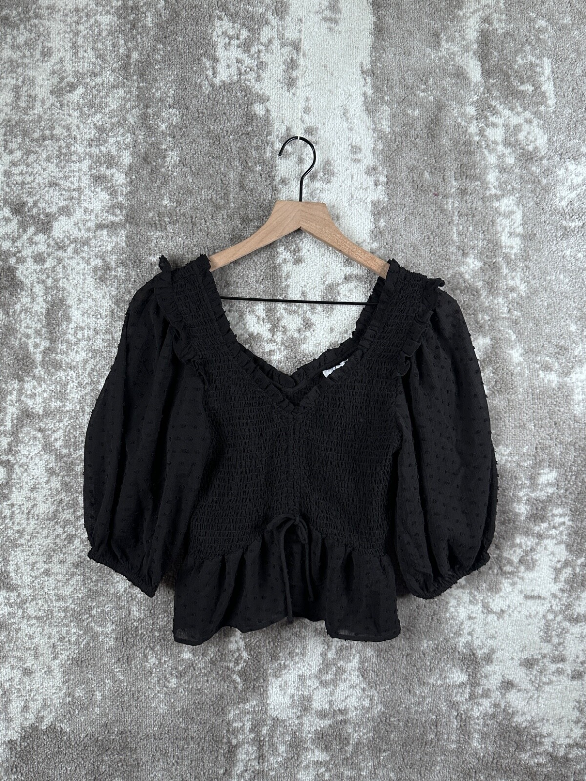 トップス Room306 Ruffle Sleeve Balloon Tops New Topshop Top US 6 Womens Black Balloon Sleeve Smocked