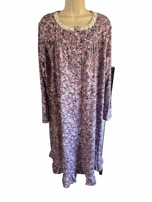 NEW Secret Treasures Sleeper Nightgown Purple Paisley lace neck long Slv Midi 2X