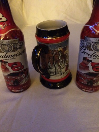 2 Nascar Dale Earnhardt Jr Budweiser Bottles & 1992 Budweiser Stein