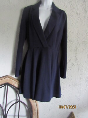 Midnight Doll nwt L navy fit & flare long sleeve collared easy care profesion