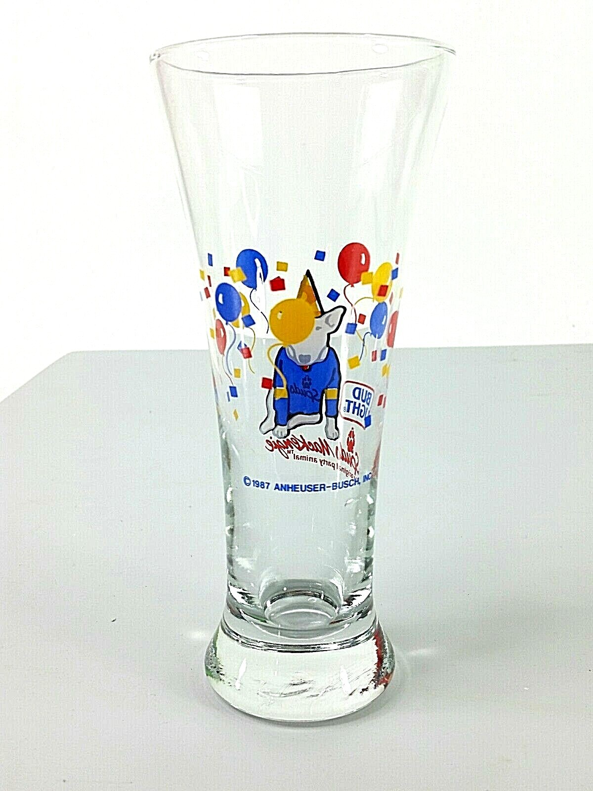 BUD LIGHT 1987 Spuds Mackenzie Party Animal Beach Beer Pilsner Glass